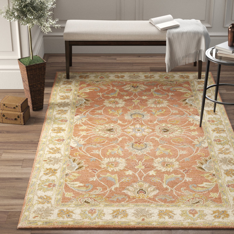 Tapis orange en laine touffeté à la main Arden, Rectangle de 5 pi x 8 pi
