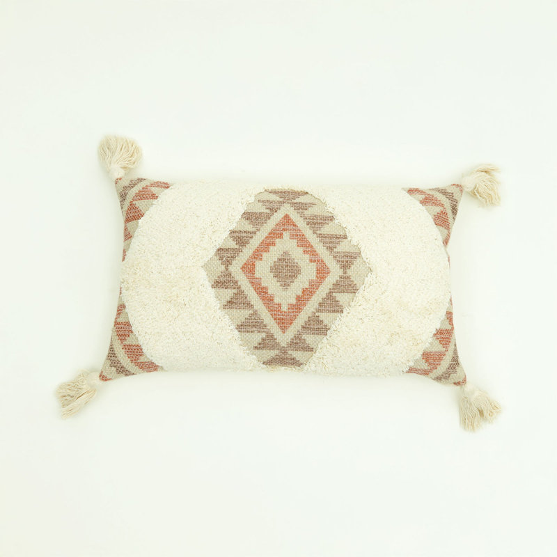 Beige Lumbar Cushion, Beige/Red Chevron, Rectangle 35cmH x 60cmW