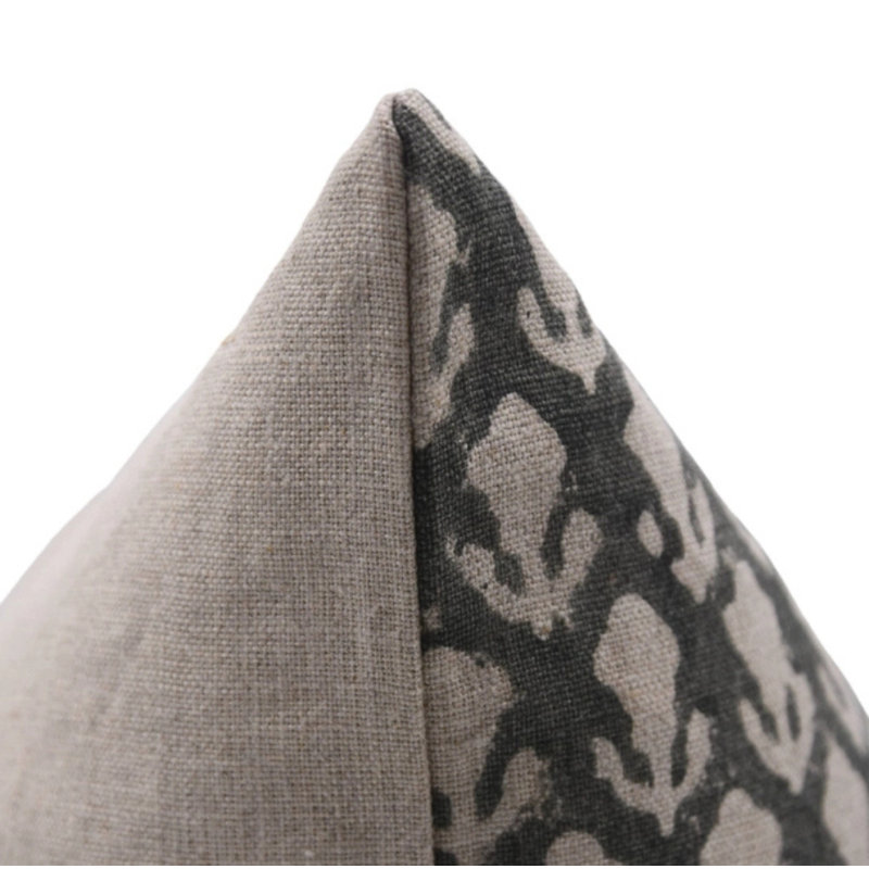 Fabdivine Handmade Floral Indoor Decorative Pure Linen Throw Pillow Cushion, 12"X20", Black"