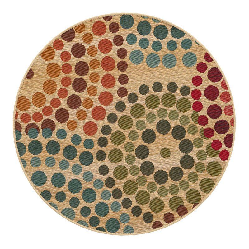 Tapis intérieur / extérieur vert / beige / rouge / turquoise Deweese, Rond 3 pi 1 po