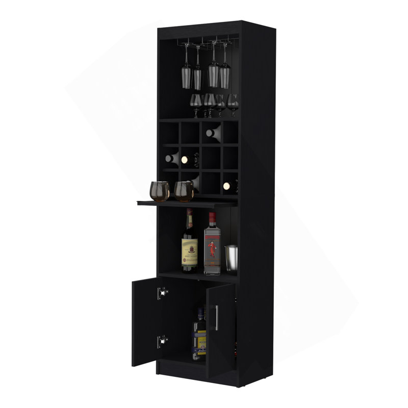 Armoire de bar avec rangement pour bouteilles de vin Lowa, Noir