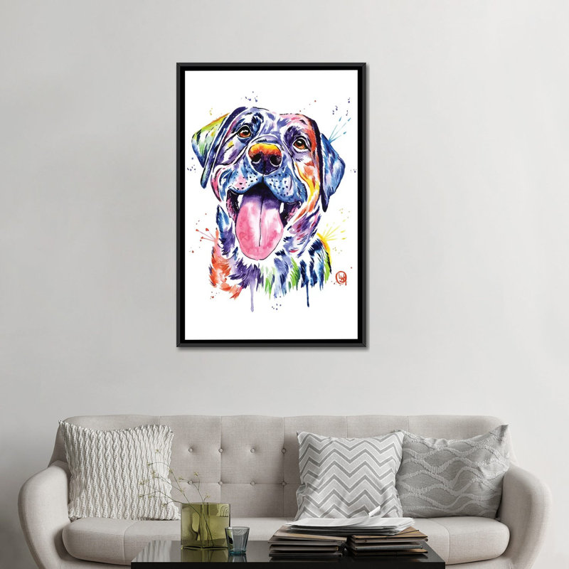 « black lab », impression sur toile, H 26 po x l 18 po x P 1,5 po, Toile avec cadre noir, Pas de tapis