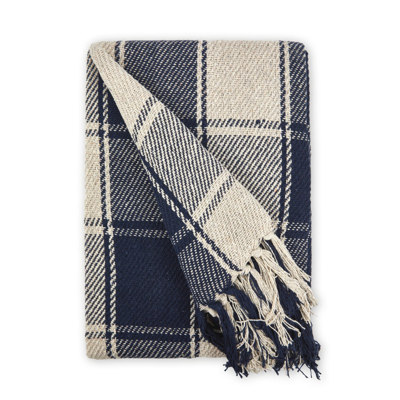 Allardt Hand Woven Throw Blanket, Navy Blue, 228cm W x 254cm L
