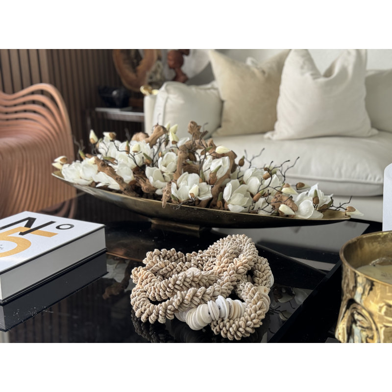 Driftwood and Denver Boat Magnolia Centerpiece, 8" H x 40" W x 5" D, Gold