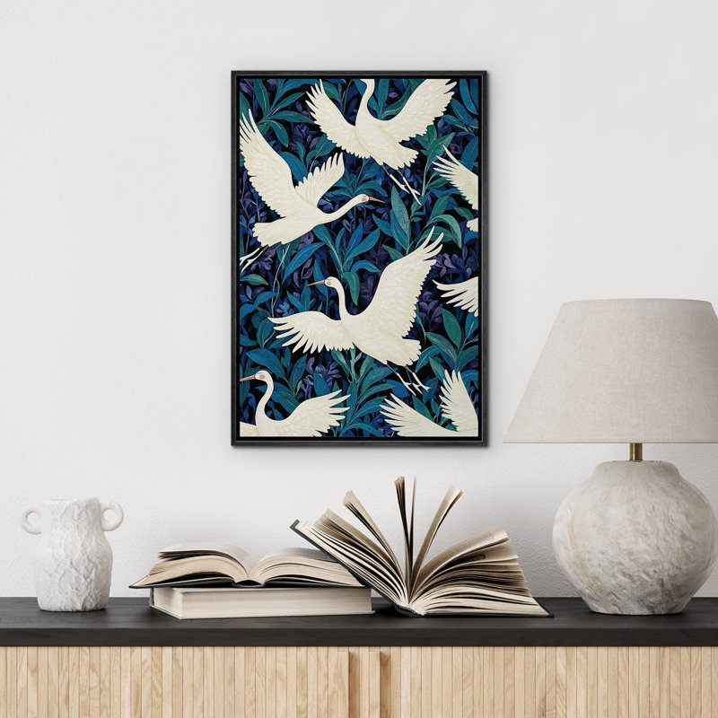 Impression sur toile, "Swans Flying In Tropical Botanical", Noir, H 24 po x l 16 po