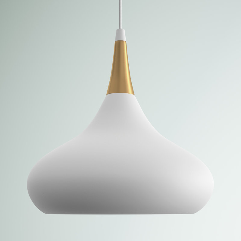 Braylon 1 - Light Single Pendant, 14" H x 14" W x 14" D, Matte White/Burnished Brass