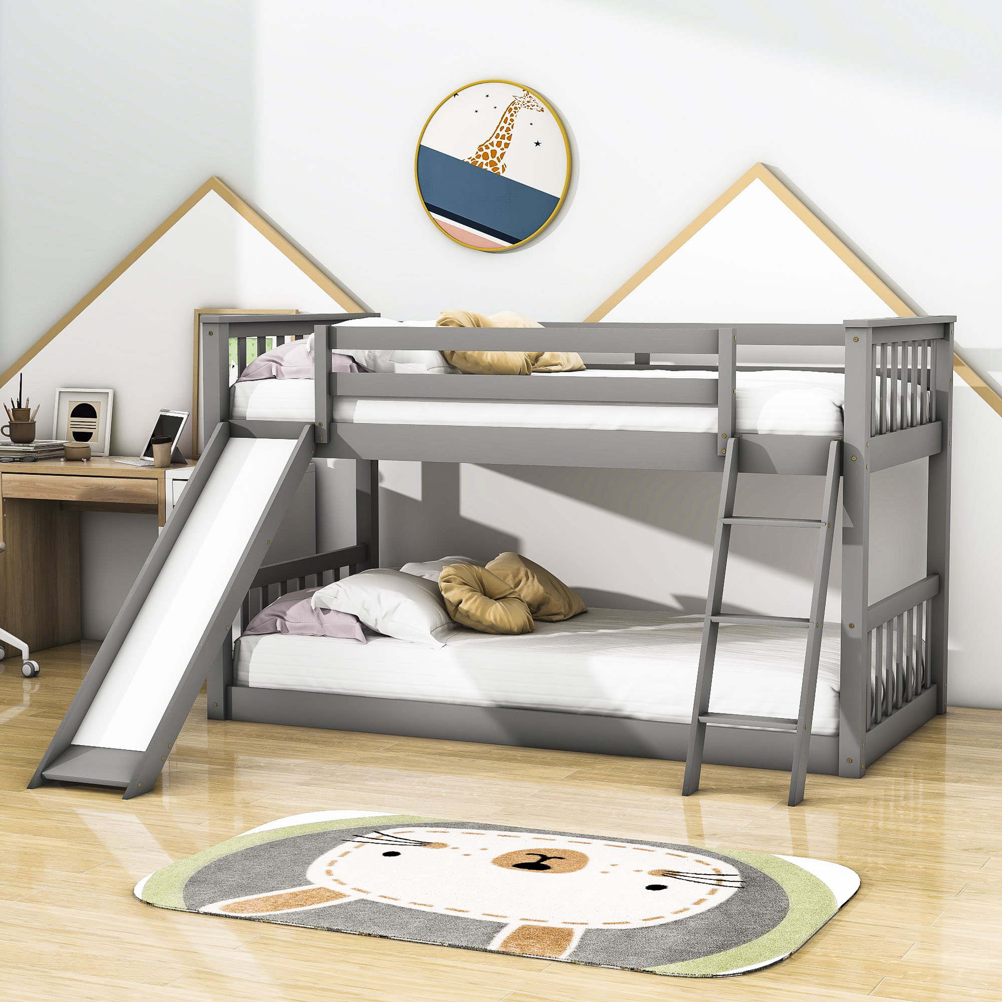 Harriet Bee Esyal Twin Over Twin Standard Bunk Bed with Slide | Wayfair
