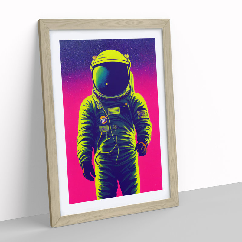 Daring Astronaut - Single Picture Frame Print, 64cm H x 46cm W x 2cm D, Oak