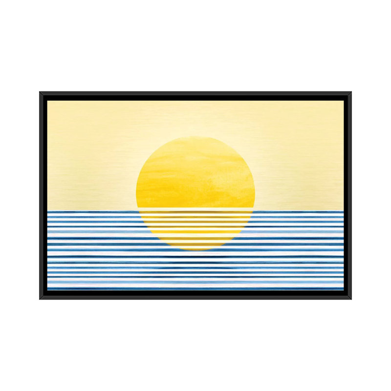 Sunset II-impression d’art graphique abstraite, Pas de tapis, H 32 po x l 48 po x 1,5 po, Toile avec cadre noir