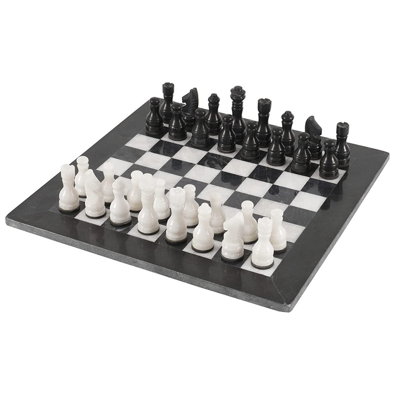 Jeu d'échecs en pierre fait à la main de 15 po L Radical, Noir / blanc