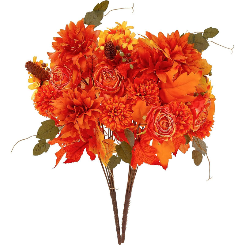 2 pièces de fleurs artificielles d'automne, bouquet de fleurs en soie pour la décoration de l'Action de grâce (orange, 2)
