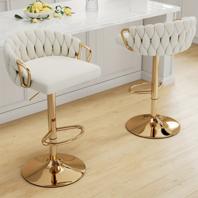 Ensemble de 2 tabourets de bar en velours tissé, hauteur ajustable moderne