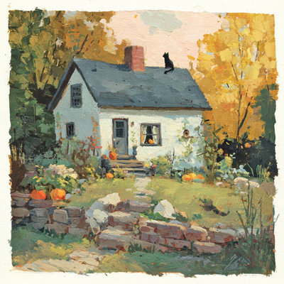 «Cottage Garden» avec citrouilles, art mural sur toile