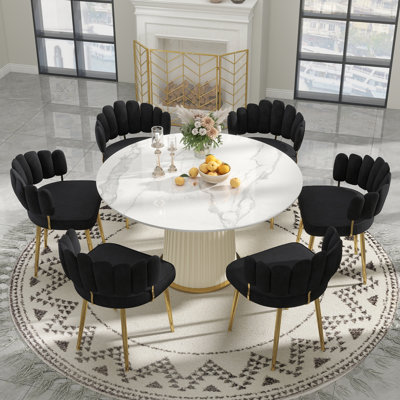 Ensemble de table de salle à manger ronde en pierre frittée et chaises en velours 2/4/6, ensemble moderne pour la salle à manger et la cuisine