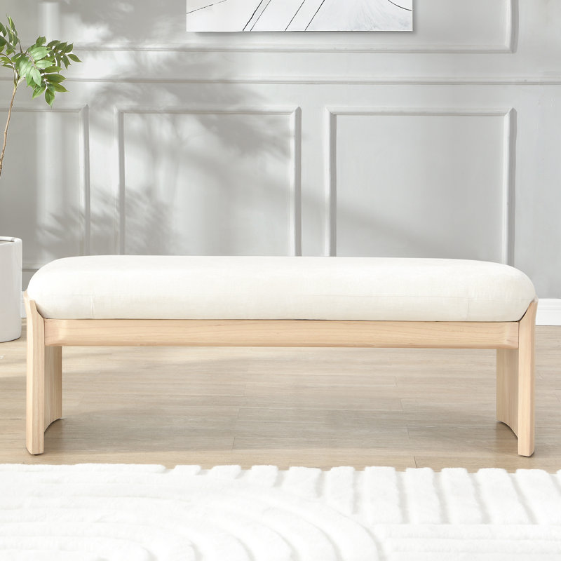 Tabouret de pieds rectangulaire en bois d'hévéa beige de 51,5 pouces, structure solide et stable, siège moelleux, pour la chambre à coucher, le salon, la table de chevet sans dossier, s'adapte au décor nordique, décor de couloir de chambre à coucher