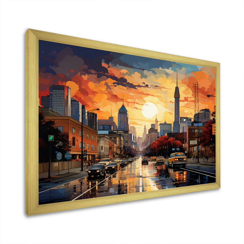 Atlanta Popart Landscape VI, reproduction d'art sur toile, H 16 po x l 32 po x P 1 po, Encadrement doré