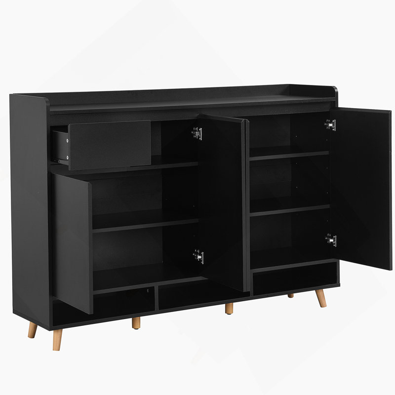 Armoire décorative, armoire à chaussures avec tablettes réglables, buffet avec pieds en bois massif pour le vestibule et le salon