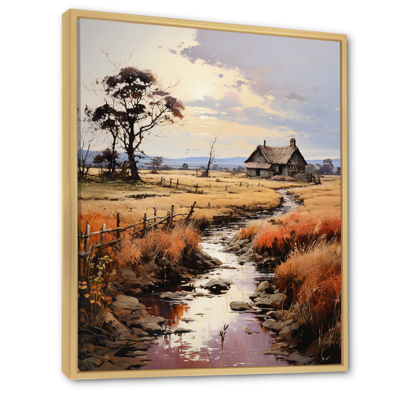 «Rustic Pareries Landscape Farmhouse I - Prairies Wall Art Living Room», Cadre flottant naturel, H 44 po x l 34 po x P 1,5 po