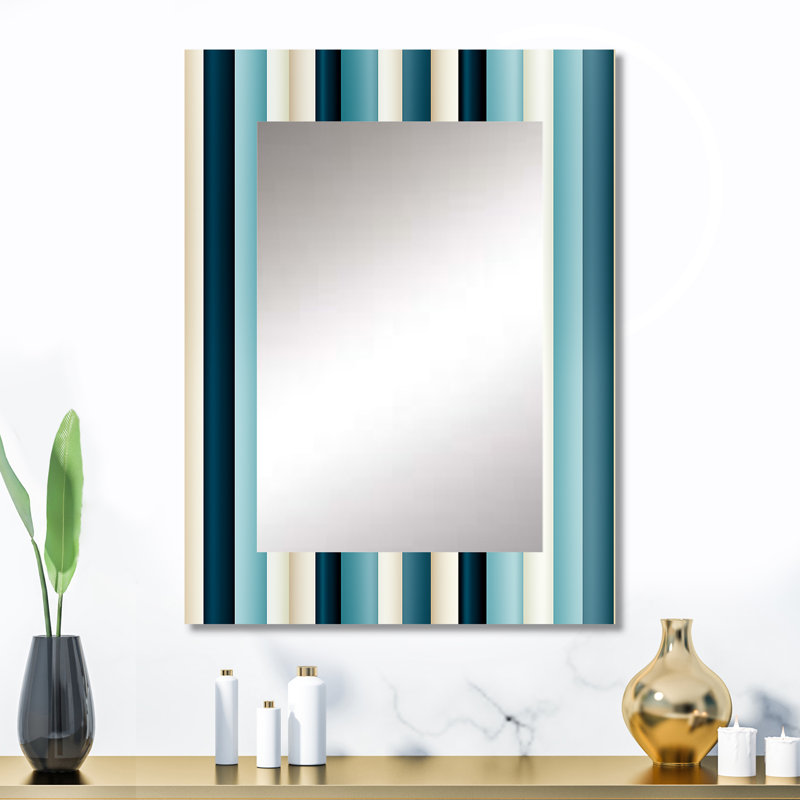 Harmonie de lignes rayées bleu et beige Shakaya - miroir mural rayé, miroir décoratif moderne, impression d'art en métal