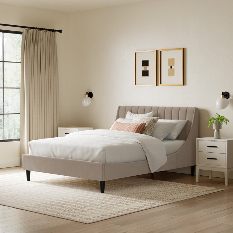 Helaina Upholstered Wingback Bed, Queen, Mink Velvet