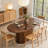 55.11"-70.86" Walnut Extendable Oval Dining Table With Striped Pedestal Base For Kitchen & Living Room-1208986618