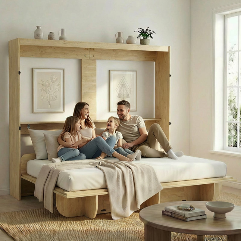 Armoire pour grand lit Murphy - bois blanc ou naturel, capacité de 1000 lb, matelas vendu séparément, natural