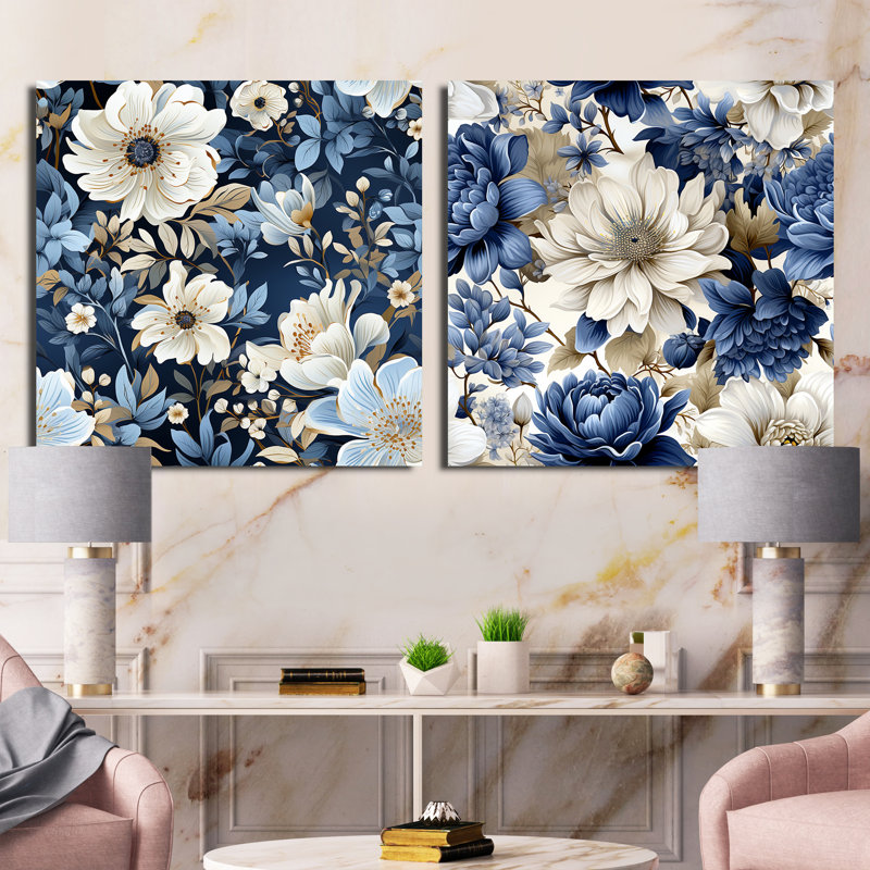Polston - Ensemble de 2 collages floraux carrés, H 16 po x l 33 po, Toile tendue