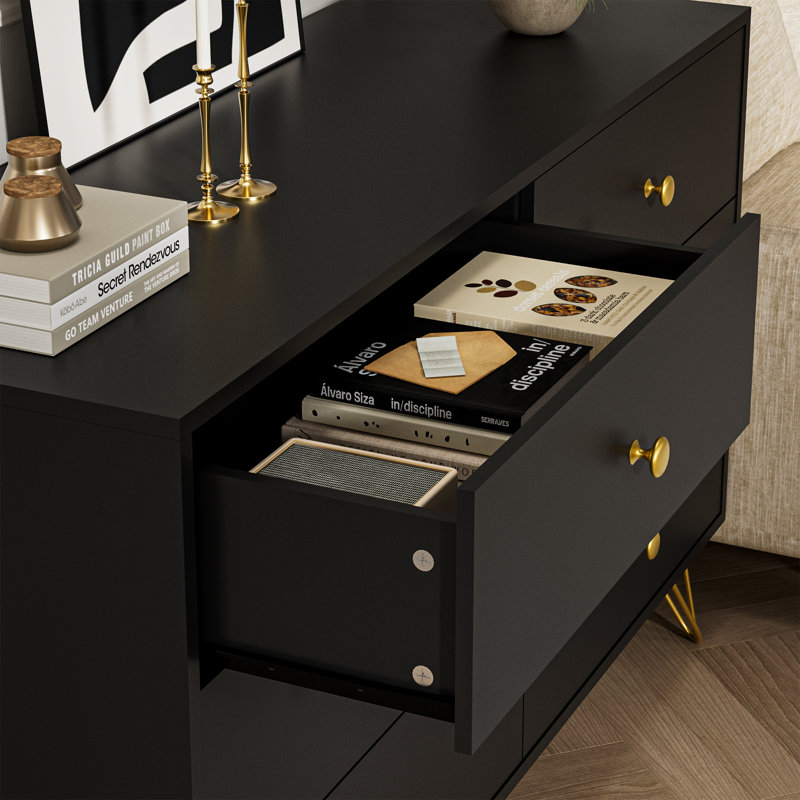 Commode 6 tiroirs Ziyah, Noir