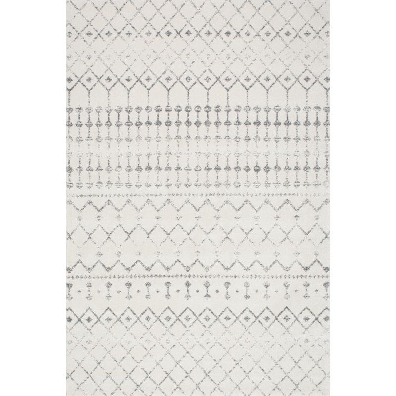 Giannini Geometric Moroccan Area Rug in Gray/ Off White, Rectangle 10' x 14'