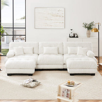 Luxury U Shaped Couch Collection - Chenille White Oversized Cloud For Living Room, 2 Ottomans, Deep Seat Comfy Room ,