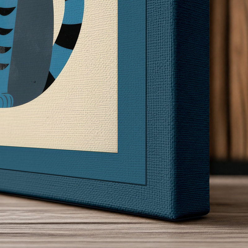 Geometric Blue Cat Mid-Century - Wrapped Canvas, 24x16 - 61.0 x 40.6 cm, Teal Border