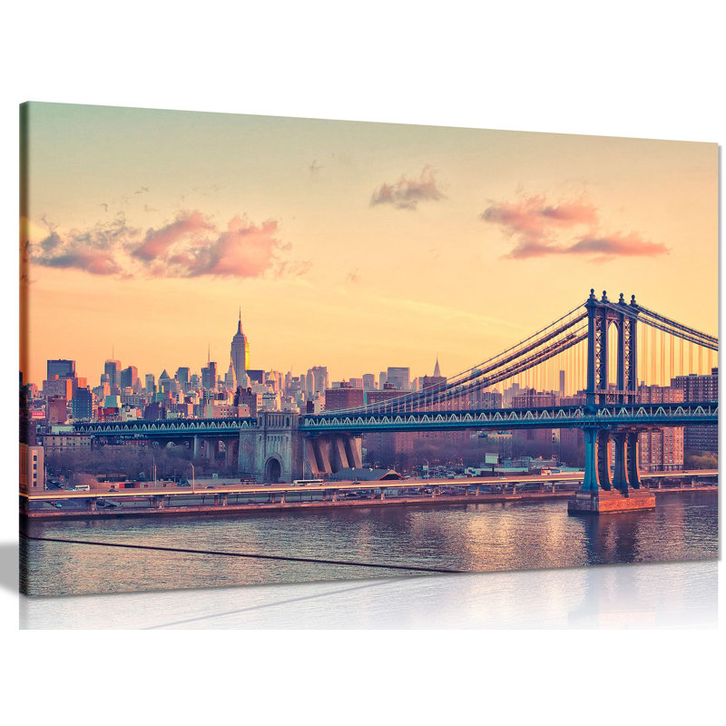 New York Manhattan Bridge - Wrapped Canvas Print, 31cm H x 46cm W
