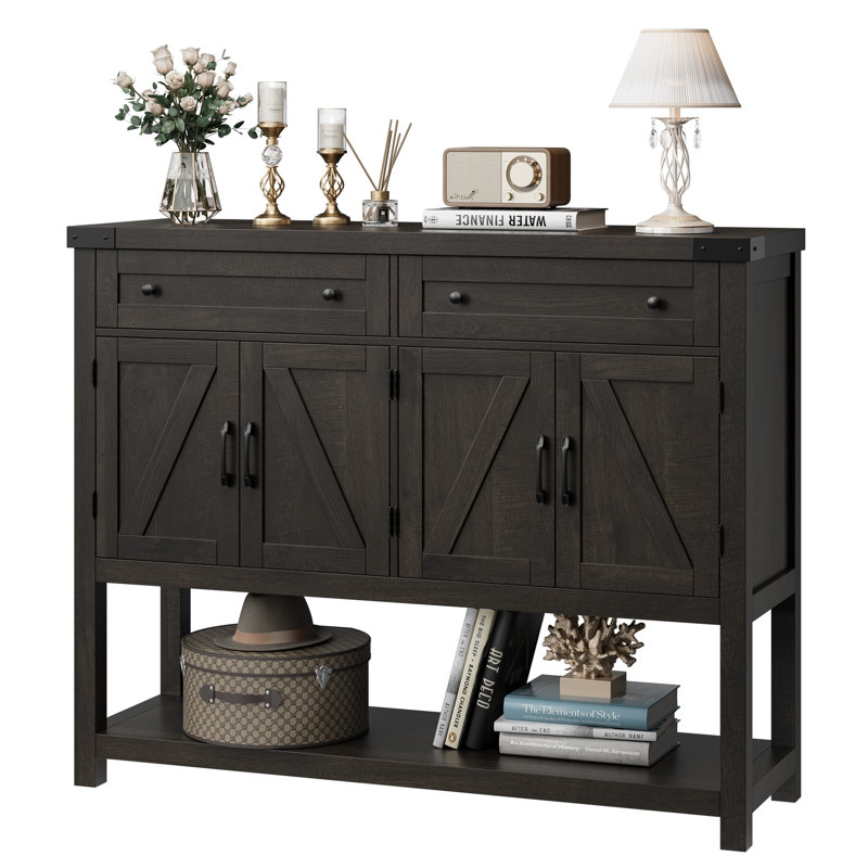 Darius 47.2" W Console Table with 2 Drawers and 2 Double-Door Cabinet, Dark Brown