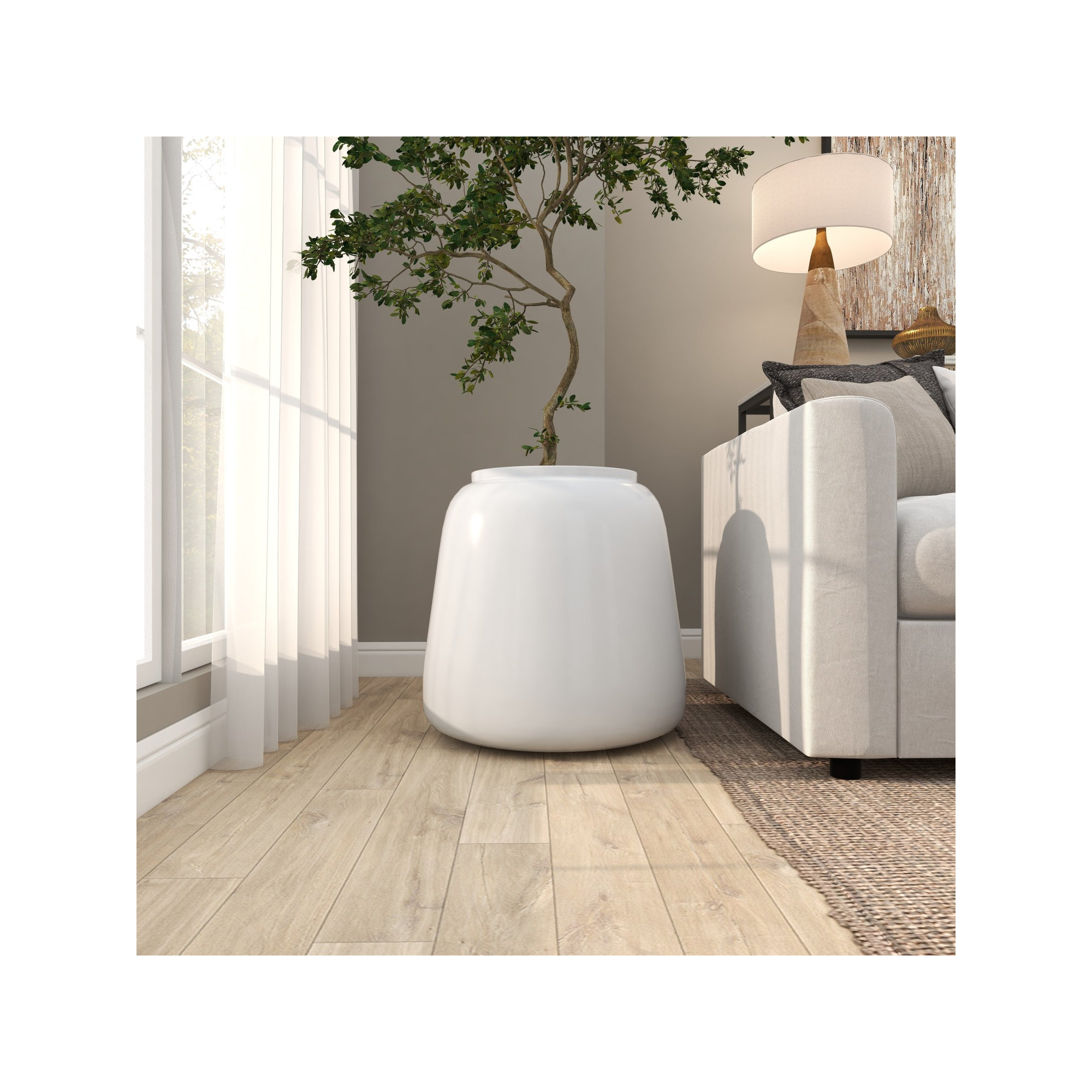 Mabe Iron Floor Vase, 20" H X 19.4" W X 19.4" D, White