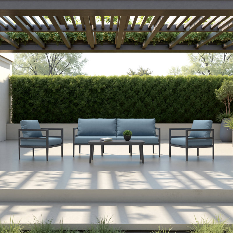 Morelia 4-Piece Sunbrella® Outdoor Patio Seating Set - Canvas Denim, Canvas Denim