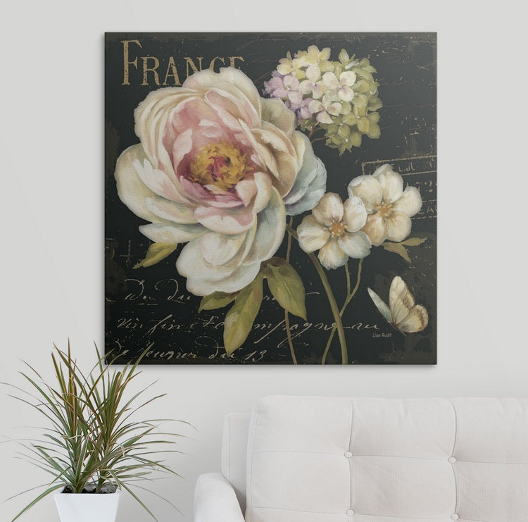 Publicité rétro «Musso Marche de Fleurs on Black» par Lisa Audit, H 30 po x l 30 po x P 1,5 po, Toile