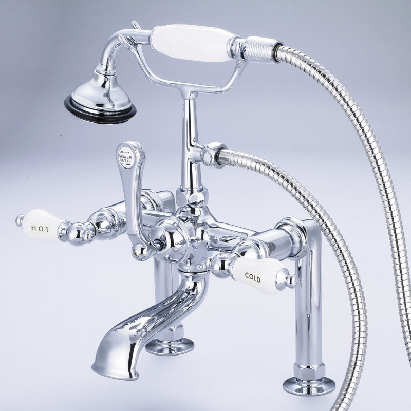 Robinet de baignoire sur pattes à fixation sur plateau à deux poignées avec douche à main Stonington