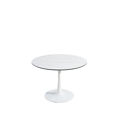 Table de salle à manger, diamètre 100 cm rond, blanc, marbre, 1 pièce par litre