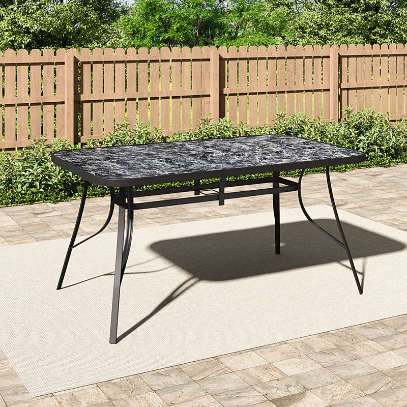 Cass Rectangular 6 - Person 150cm L Outdoor Garden Tempered Glass Black Marble Coffee Table