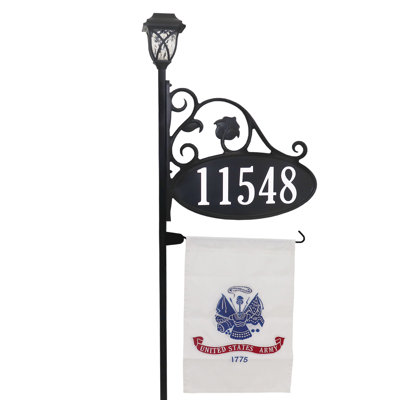 Park Place Oval Double-Sided Reflective Address Sign With Army Flag And Solar Light- 48"