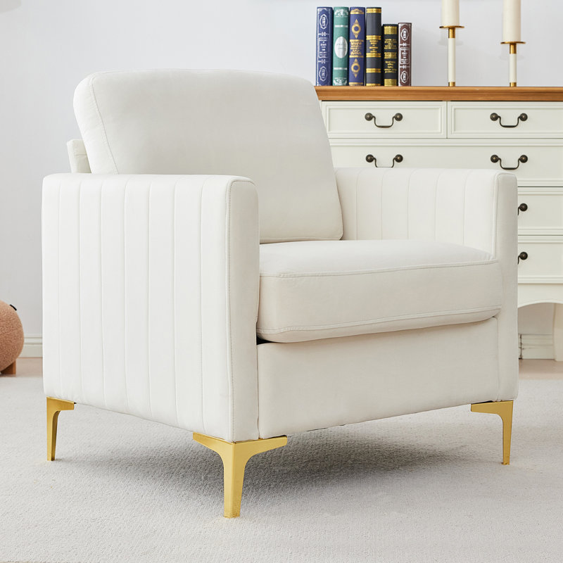 Majzara Modern Upholstered Velvet Club Chair, Beige Velvet