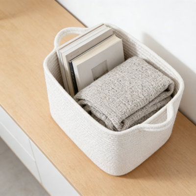 Woven Storage Basket With Handles, Multipurpose Jute Organizer For Shelves, Toys, Towels, And Home Decor, Foldable Design For Easy Storage