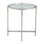 Table de bout ronde 22 po en verre transparent et argent et acier vieilli