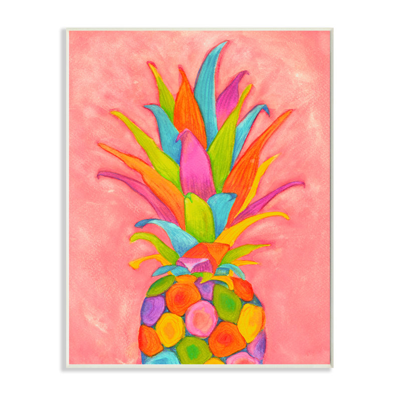 Vibrant ananas fruit amusant rose bleu jaune, H 15 po x l 10 po, Plaque murale