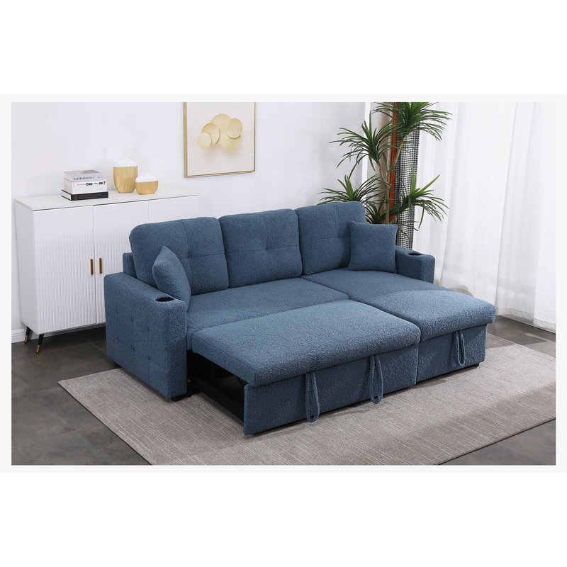 Canapé-lit modulaire avec méridienne avec rangement Lambswool, Laine verte
