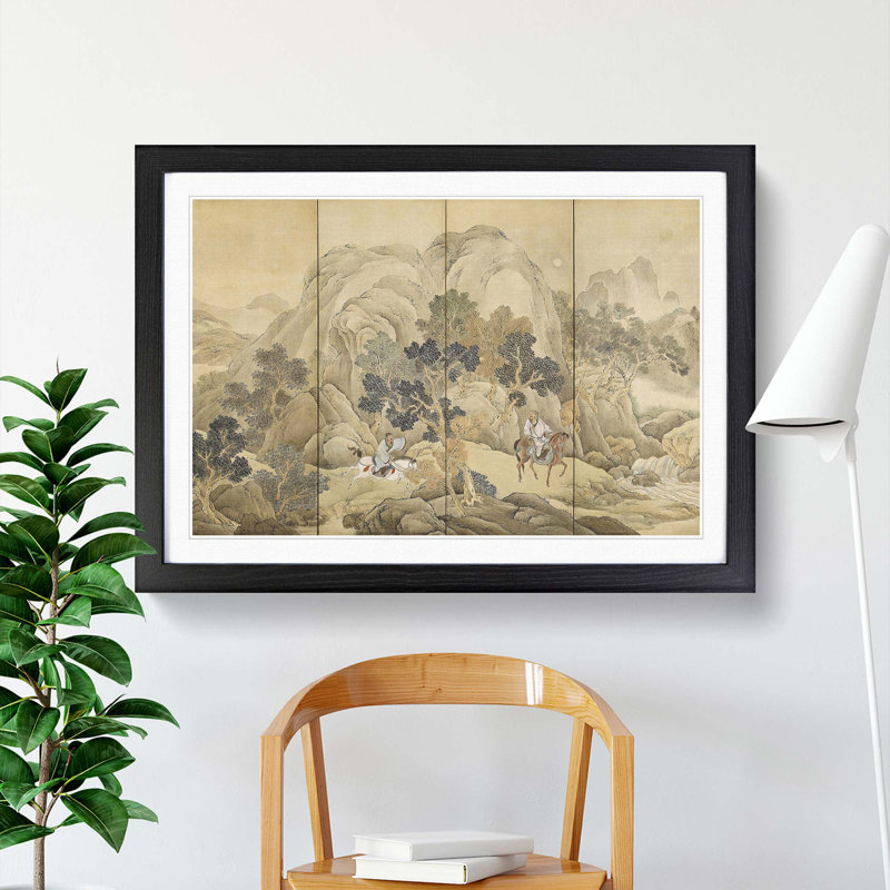Xiao He Chases Han Xin by Yosa Buson - Picture Frame Painting Print, Black Framed, 36cm H x 48cm W x 2cm D