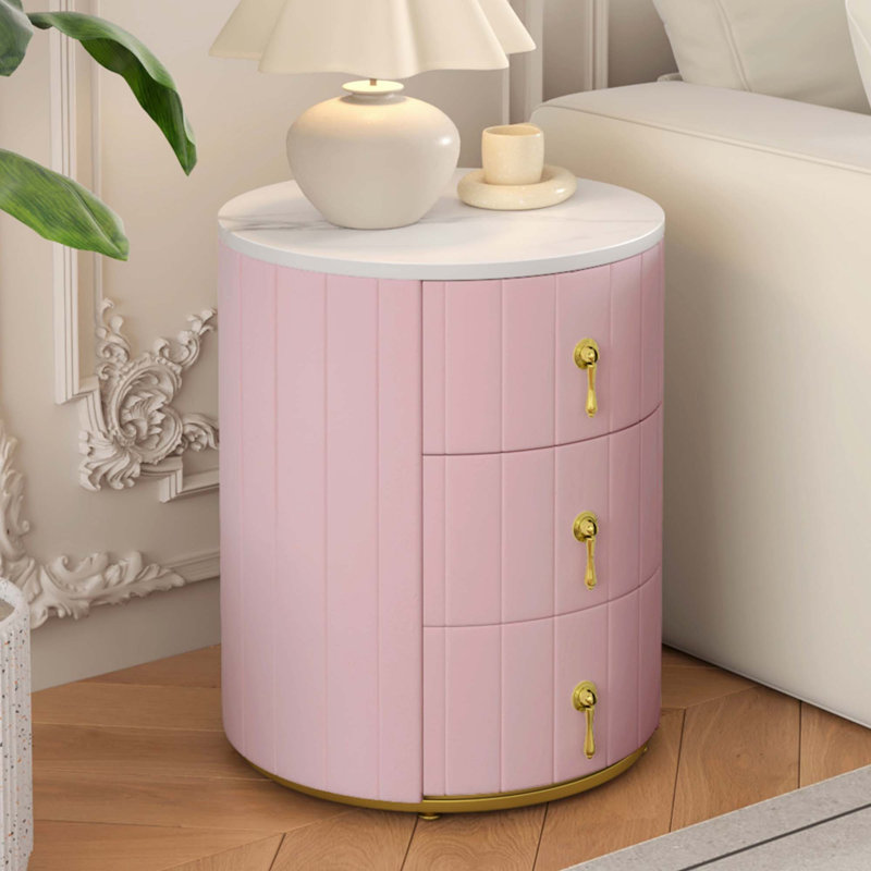 Table de chevet rembourrée avec 3 tiroirs, Individuel, Rose