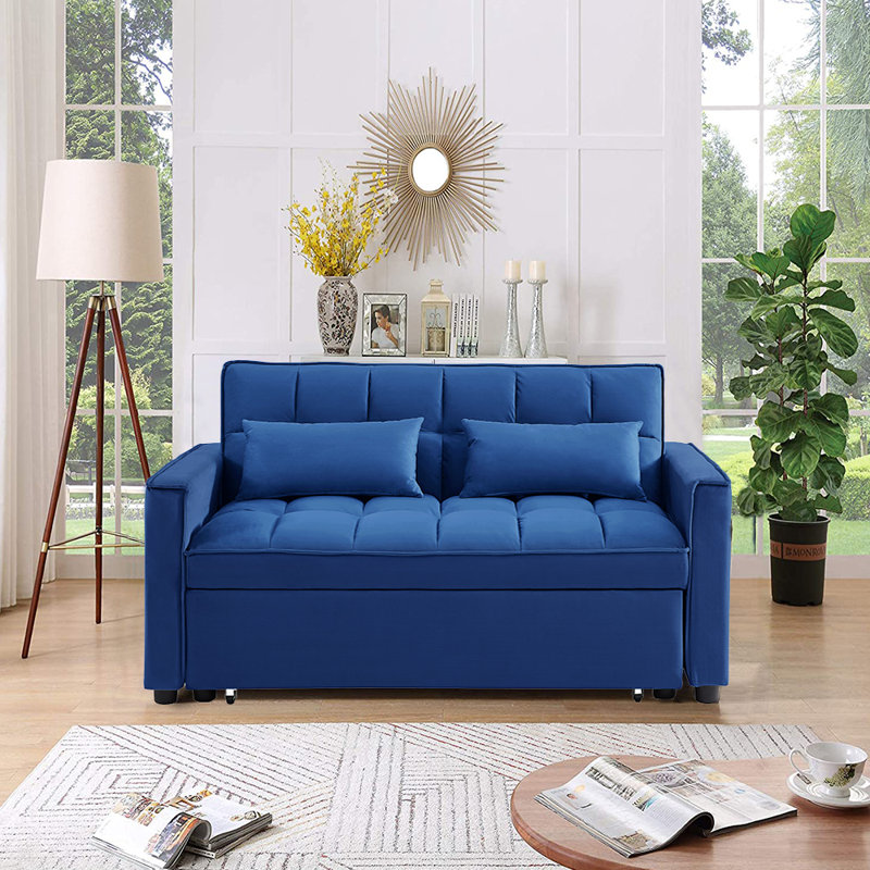 Causeuse convertible Jashlyn, Velours bleu marine, H 31,5 po x l 55 po x P 35 po