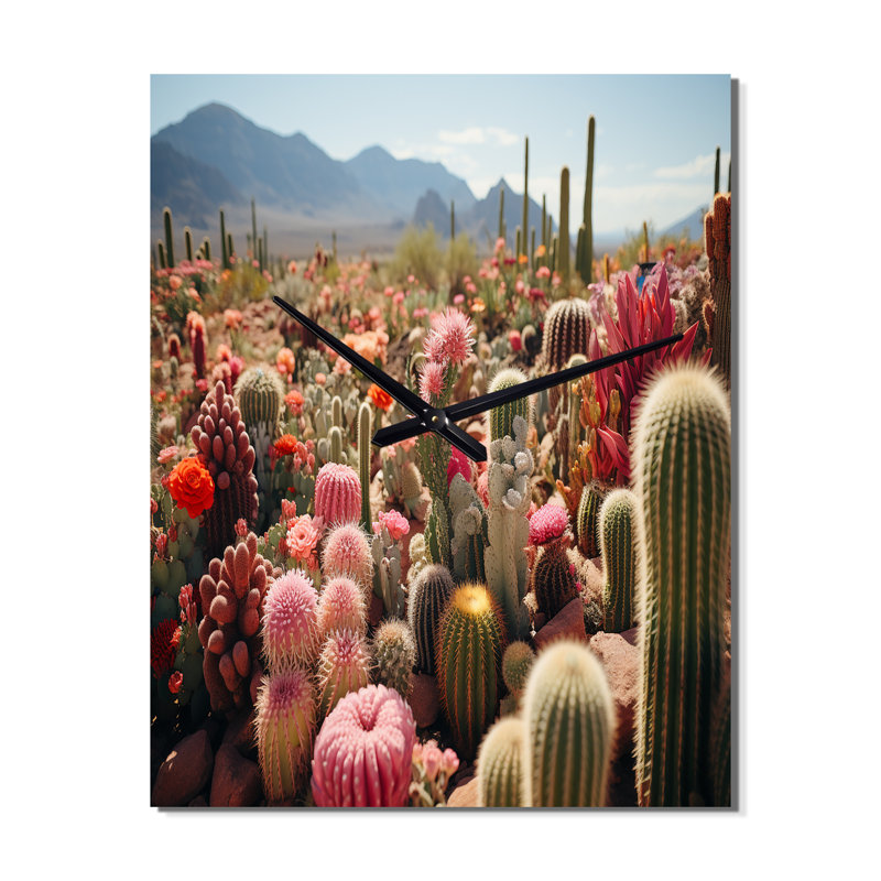Horloge murale moderne avec cactus vert et rose II, Grand