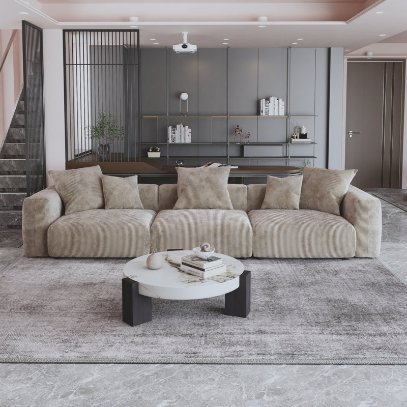 Corduroy Upholstered 3 - Seater Sofa Modular Sofa For Living Room, Brown Corduroy
